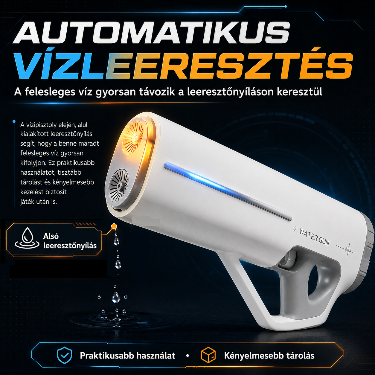 Pistol de apă automat electric Dollcini – încărcare USB, cu LED, 510 ml