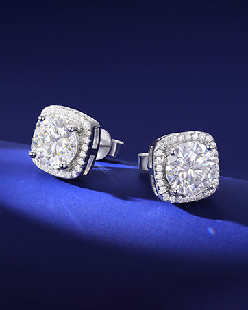 Dollcini 1-carat D-color moissanite "sugar cube" stud earrings in 925 silver, elegant women's gemstone earrings for everyday wear and special occasions