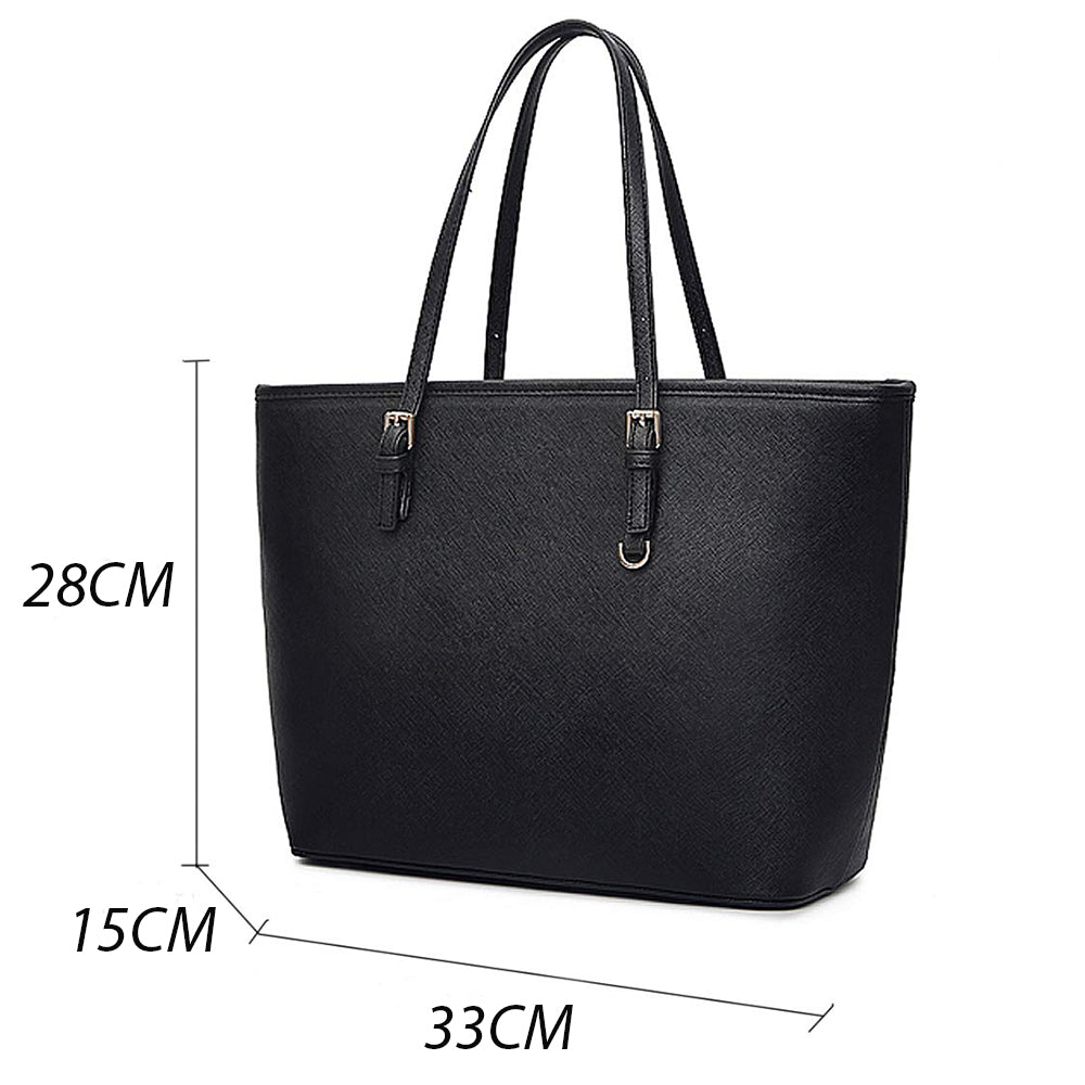 Dollcini Classic fekete nagy kapacitású női kézitáska - Elegáns vízálló PU bőr válltáska munkához, utazáshoz, Több színben