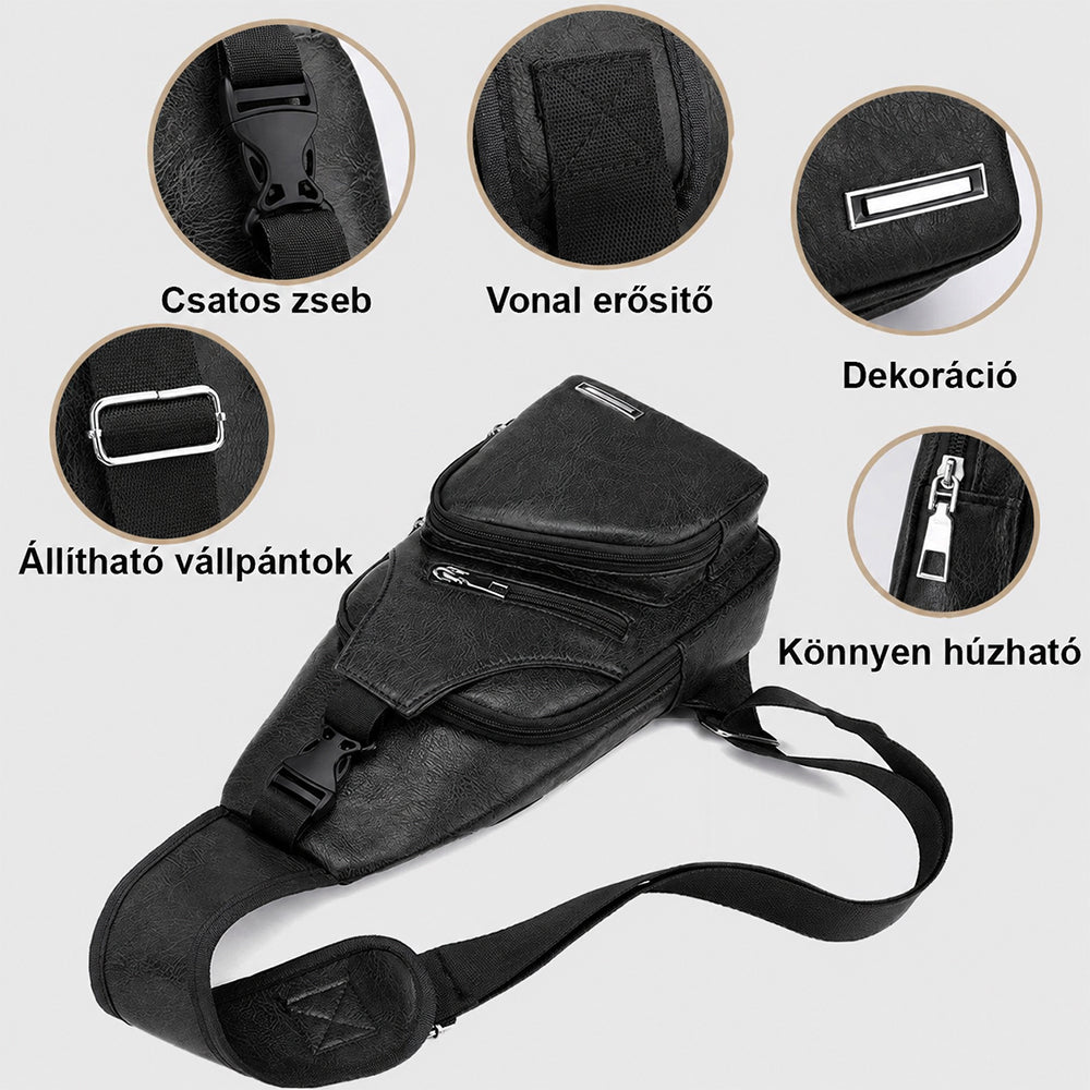 Dollcini unisex műbőr válltáska – karcálló, USB porttal.