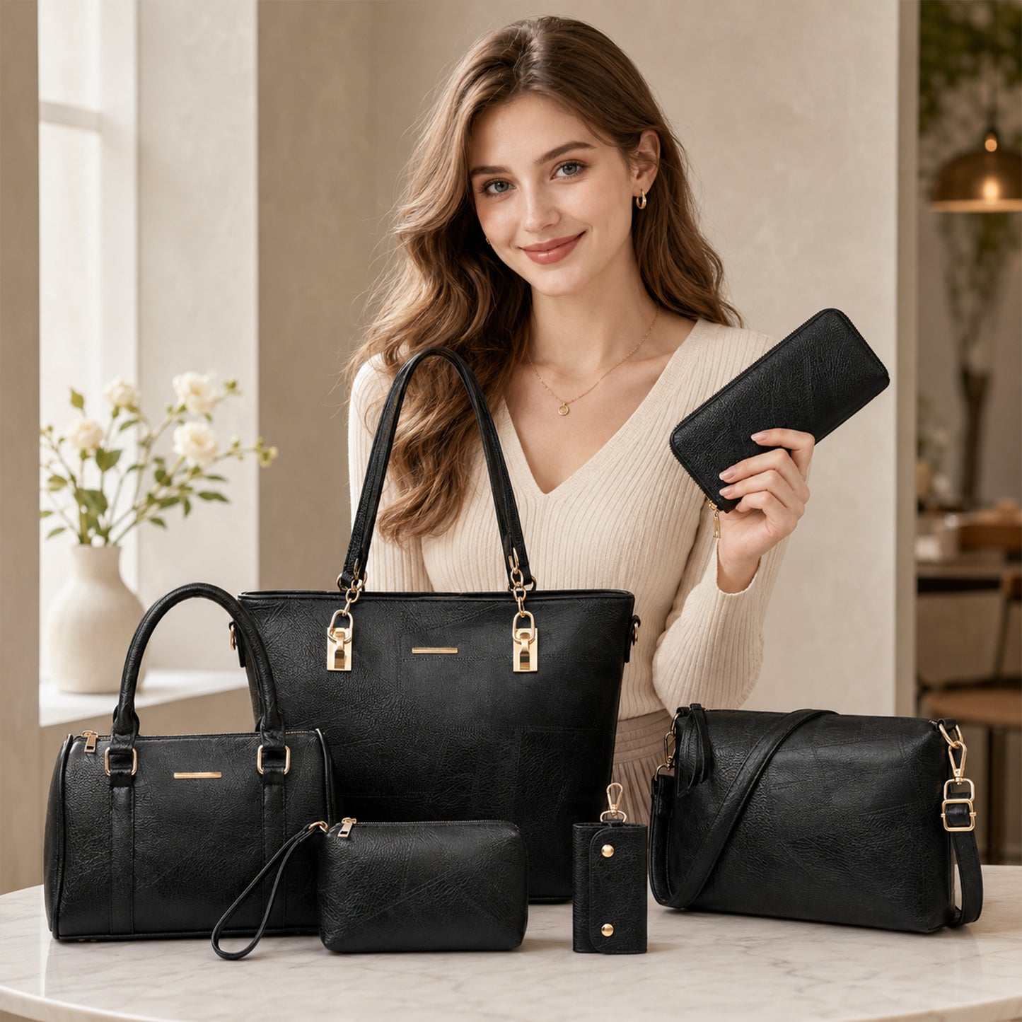 Dollcini Set de Genți de Mână pentru Femei – Set Elegant de 6 Genți din Piele Ecologică