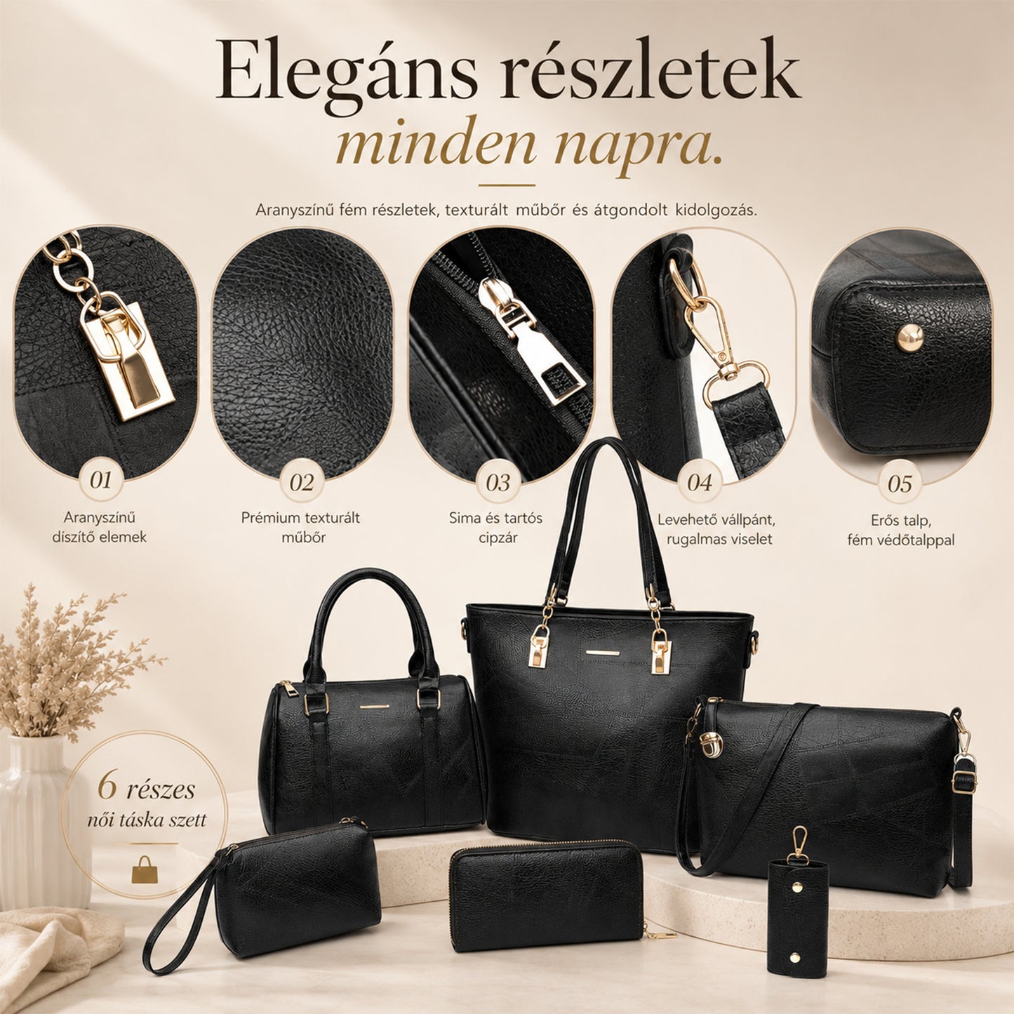 Dollcini Set de Genți de Mână pentru Femei – Set Elegant de 6 Genți din Piele Ecologică
