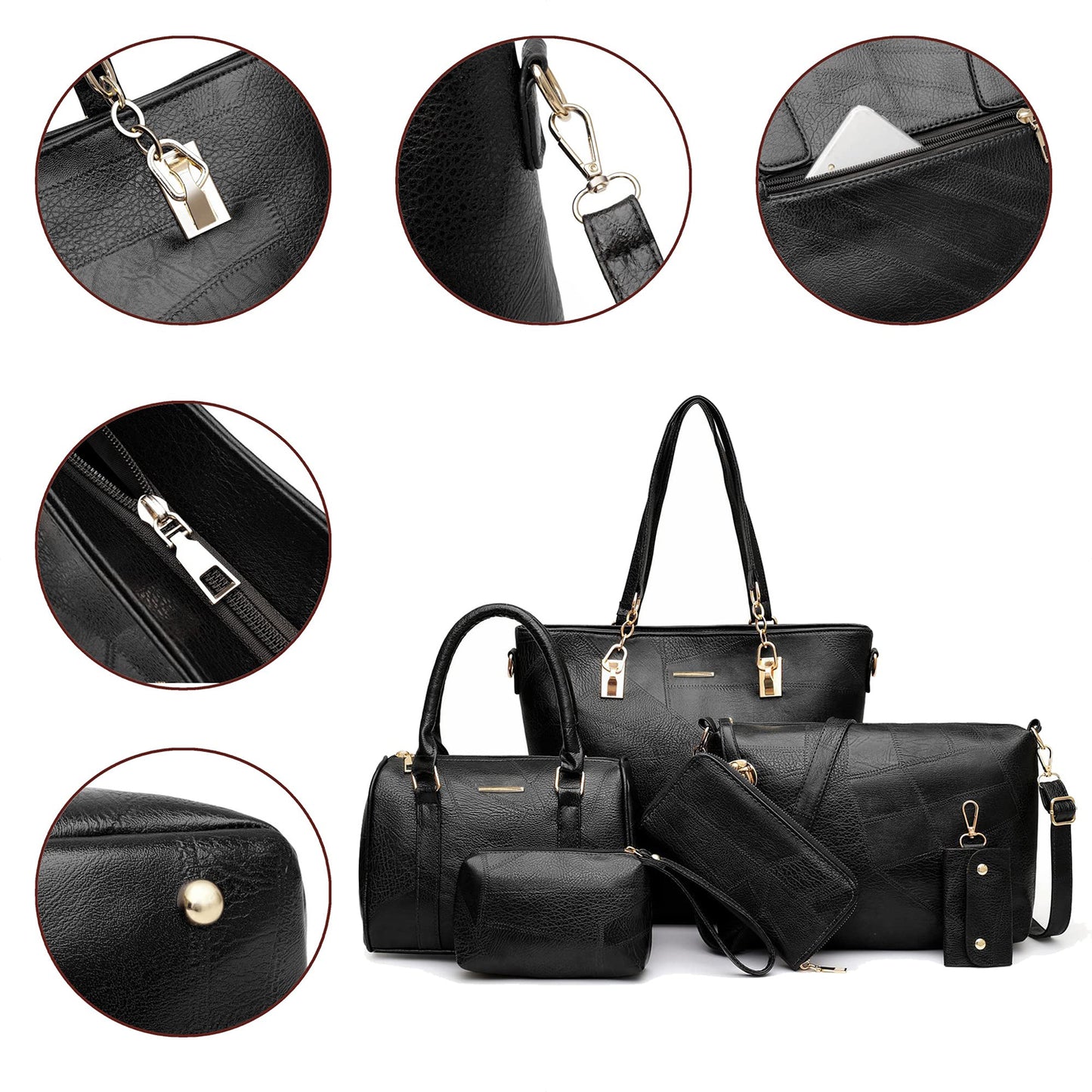Dollcini Set de Genți de Mână pentru Femei – Set Elegant de 6 Genți din Piele Ecologică