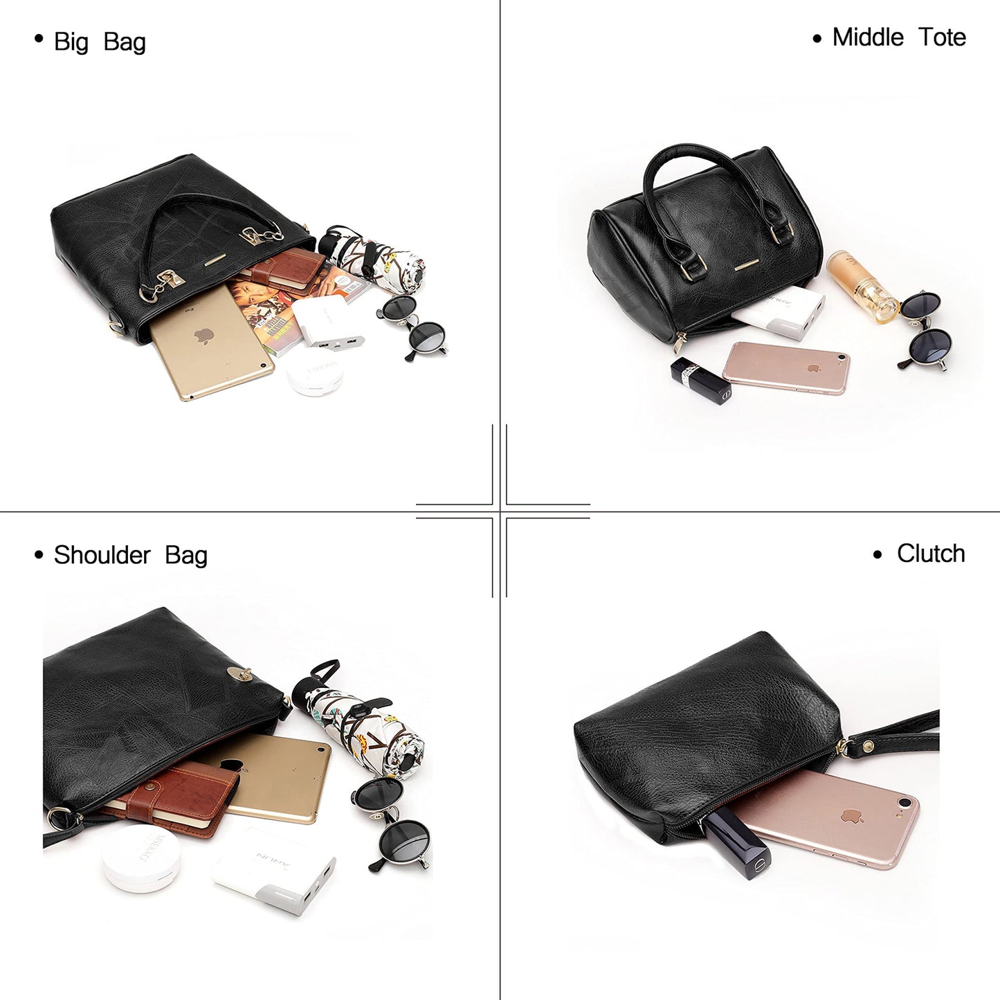 Dollcini Set de Genți de Mână pentru Femei – Set Elegant de 6 Genți din Piele Ecologică