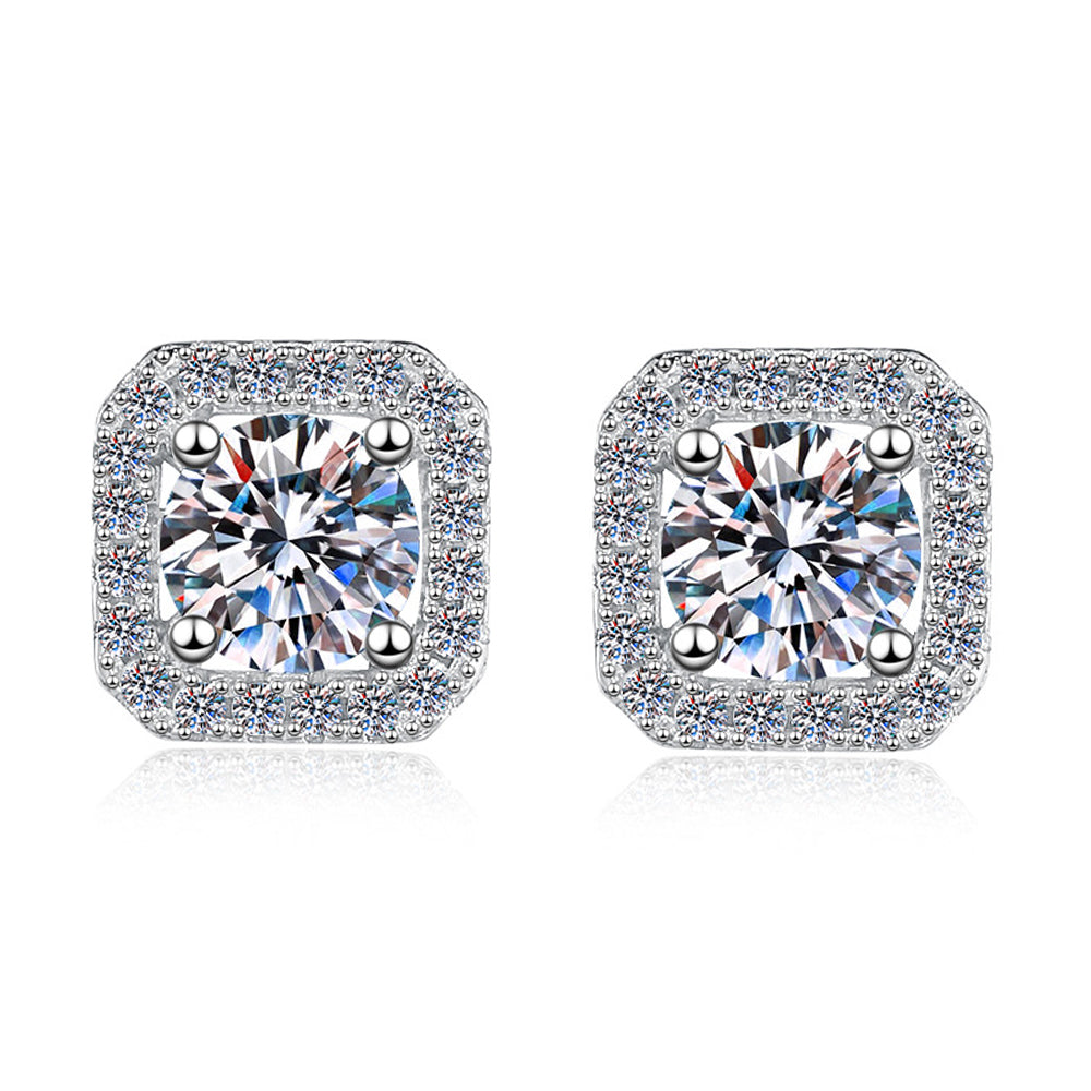 Dollcini 1-carat D-color moissanite "sugar cube" stud earrings in 925 silver, elegant women's gemstone earrings for everyday wear and special occasions