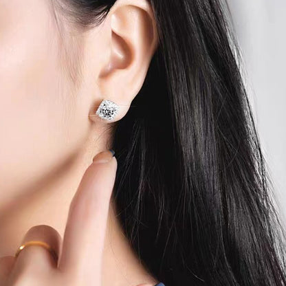 Dollcini 1-carat D-color moissanite "sugar cube" stud earrings in 925 silver, elegant women's gemstone earrings for everyday wear and special occasions