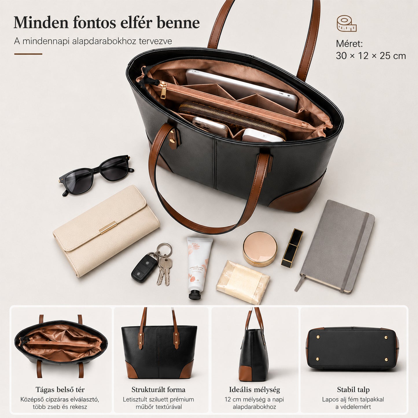 Dollcini, Ženska velika tote torba – v slogu Urban Simplicity, s zadrgo, za vsakodnevno uporabo
