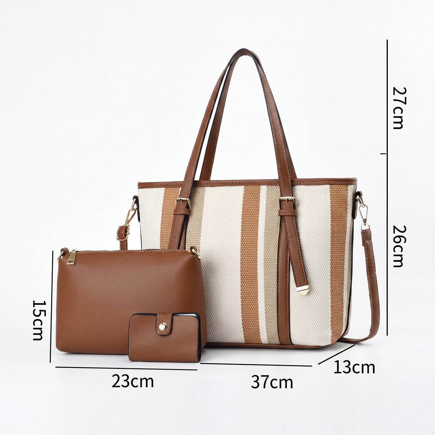 Set geantă tote mare din nylon pentru femei Dollcini – cu portfard și suport pentru carduri, design contrastant