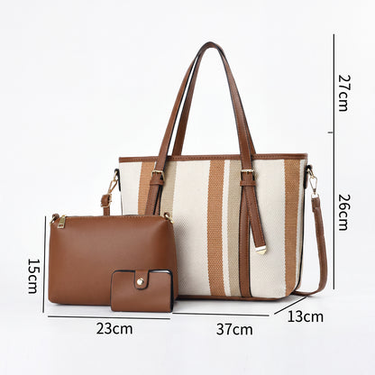 Set geantă tote mare din nylon pentru femei Dollcini – cu portfard și suport pentru carduri, design contrastant