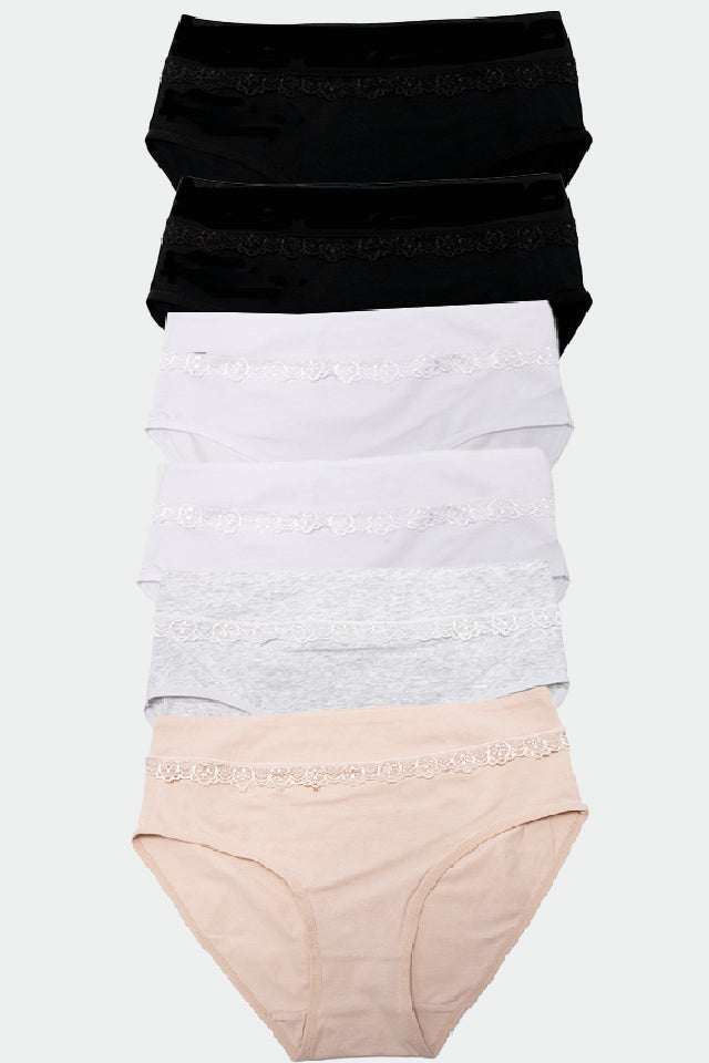 Dollcini ,Magas derekú női bugyi ,95% Pamut + Spandex-Többszínű, 6 db-os Csomag,69352