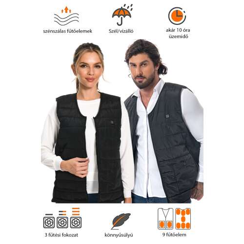Dollcini Heated Men's Vest – 9 Zones, USB Charging, Black [Powerbank sold separately]
