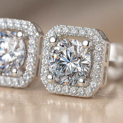 Dollcini 1-carat D-color moissanite "sugar cube" stud earrings in 925 silver, elegant women's gemstone earrings for everyday wear and special occasions