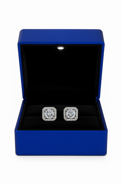 Dollcini 1-carat D-color moissanite "sugar cube" stud earrings in 925 silver, elegant women's gemstone earrings for everyday wear and special occasions