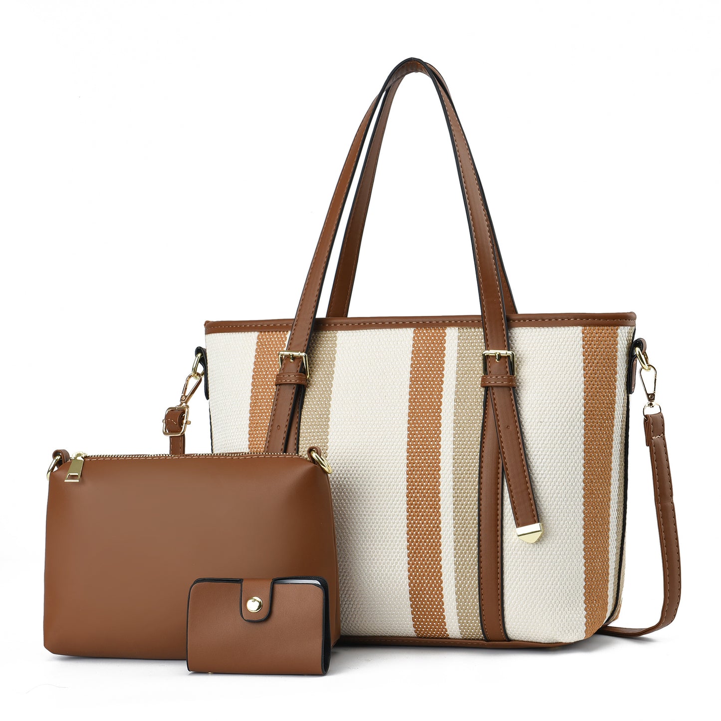 Set geantă tote mare din nylon pentru femei Dollcini – cu portfard și suport pentru carduri, design contrastant