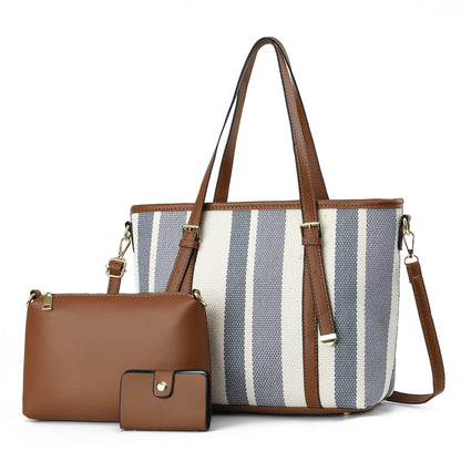 Set geantă tote mare din nylon pentru femei Dollcini – cu portfard și suport pentru carduri, design contrastant