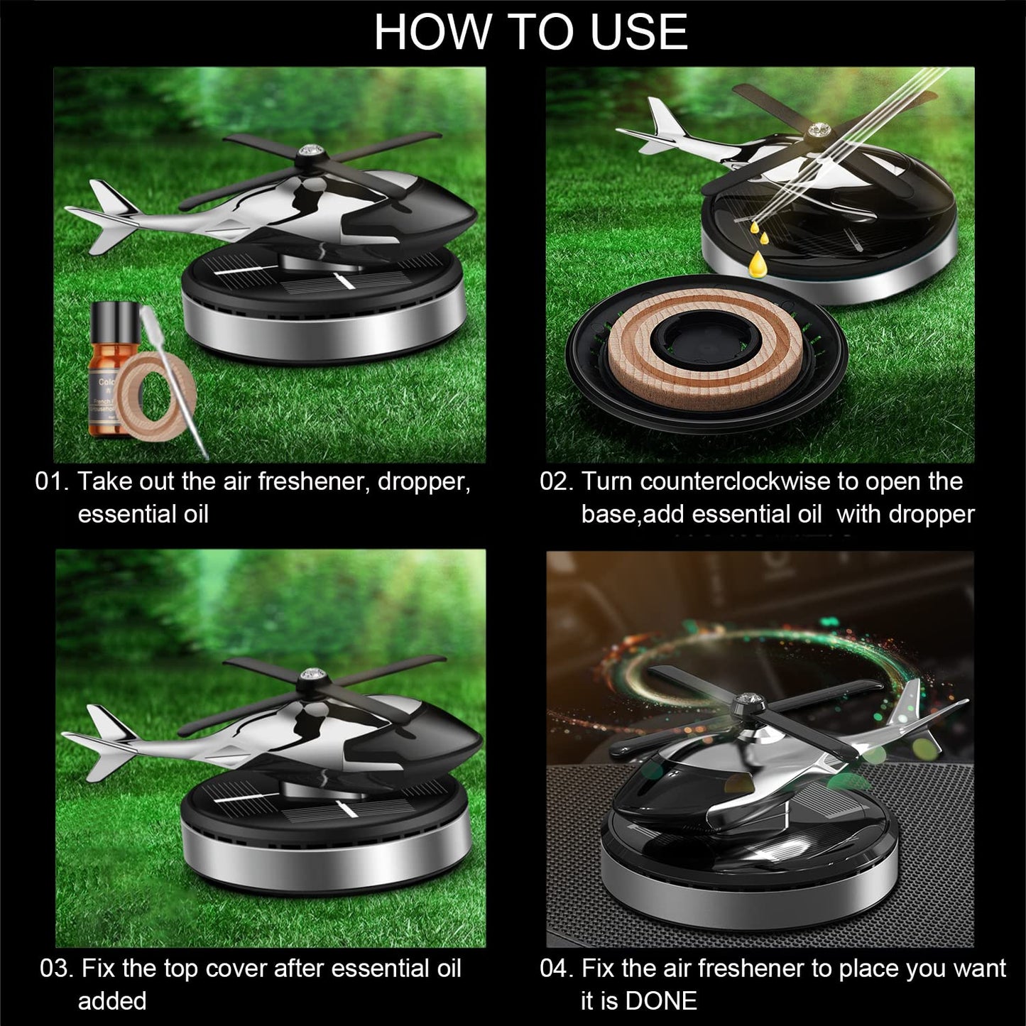 Dollcini, Helikopter formájú napelemes autóillatosító – forgó aromadiffúzor (ezüst)