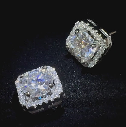 Dollcini 1-carat D-color moissanite "sugar cube" stud earrings in 925 silver, elegant women's gemstone earrings for everyday wear and special occasions