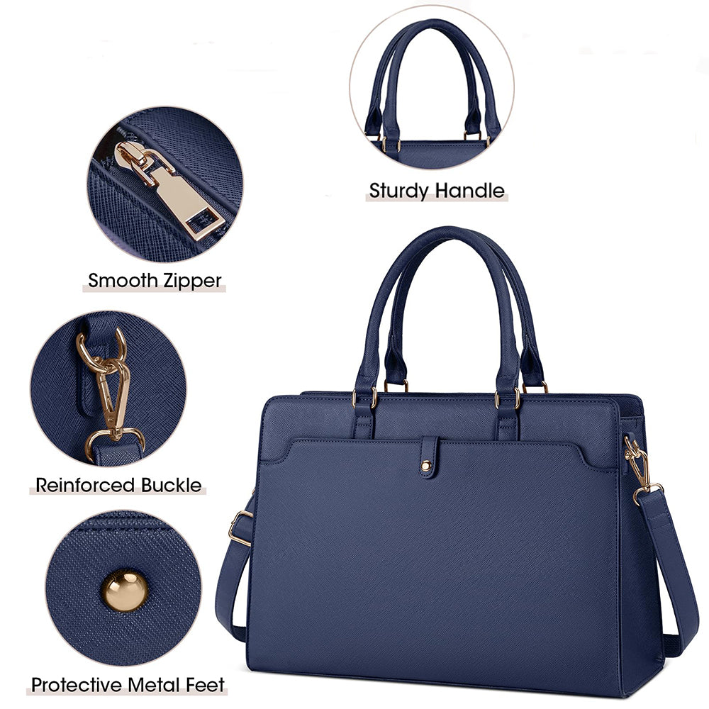 laptoptáska, fekete, tote fazonú, műbőr kivitelben, laptoprekesszel, belső rekeszekkel